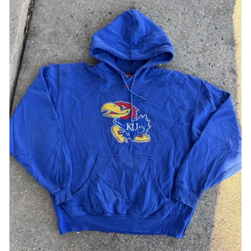 Y2K Nike Kansas Jayhawks Mascot Logo Stadium Athletics Hoodie Pullover Blue